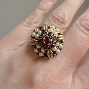 Vintage Gold Tone and Red Faux Pearl Ring